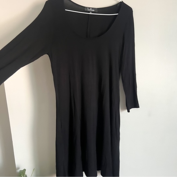 Lulus In Full Swing Black Three-Quarter Sleeve Swing Dress Medium - Picture 2 of 12